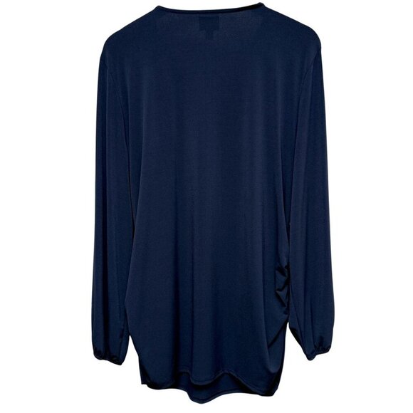 JM Collection Womens Top Plus Size 3X  Blue Ruched Stretch Tunic Zipper Neck NWT - Picture 3 of 9